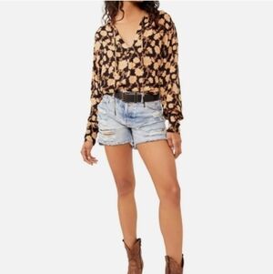 Free People Mia Tunic Top Black Floral Small